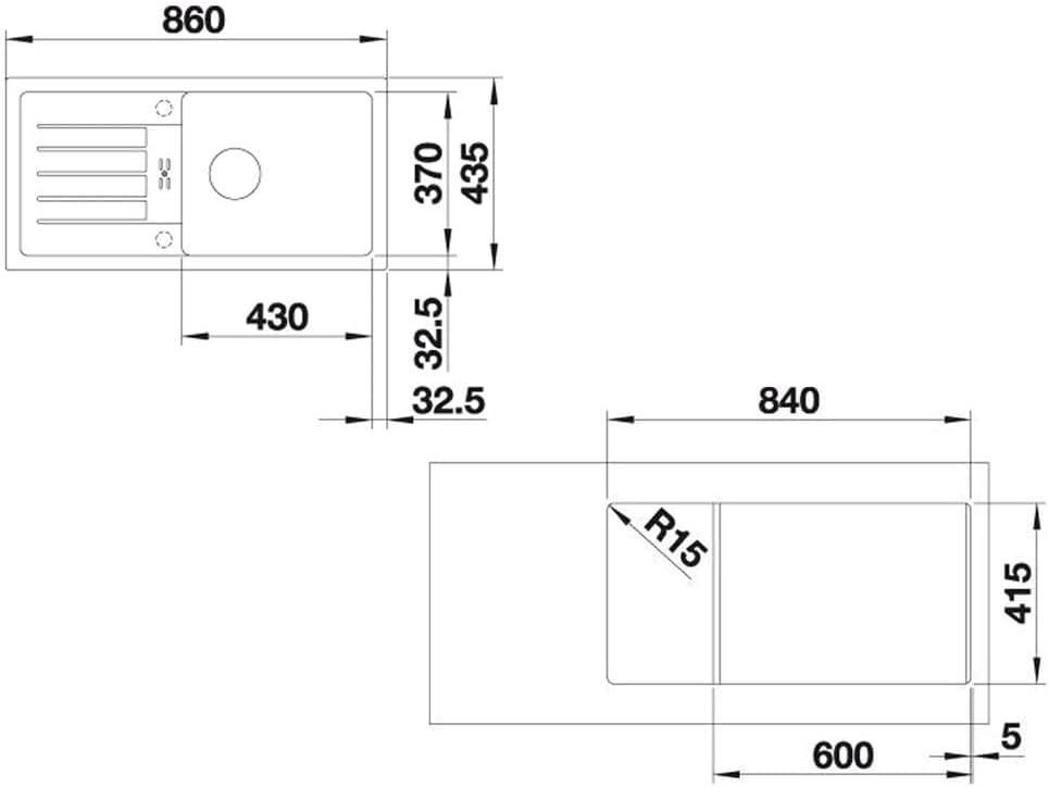 Detailed dimensions diagram for BLANCO FAVUM XL 6 S sink