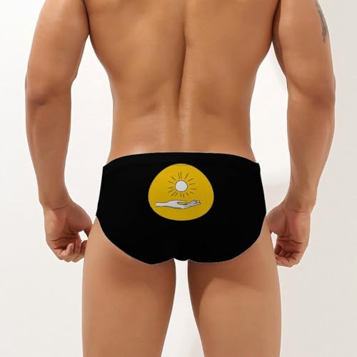 Hand Holding Sun Printed Swim Briefs for Men Sexy Bikini Swimwear Elastic Beach Trunks Bathing Suit3