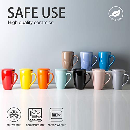 GBHOME Tea Mug with Infuser and Lid, 17 OZ Large Tea Strainer Cup with Tea Bag Holder for Loose Tea, Ceramic Tea Steeping Mug for Women/Men/Office/Home/Gift, Orange - Thumbnail 3