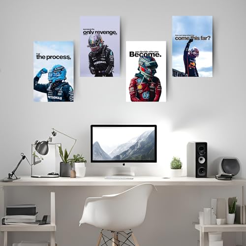 Image of Posters Inc Sports F1 Cars Motivational Posters for Wall A4 Size Aesthetic Setup 300 GSM Matte Paper Pack of 6 Automotive Motorsport Decor for Boys Gaming Room, Bedroom, Home & Office with Adhesive