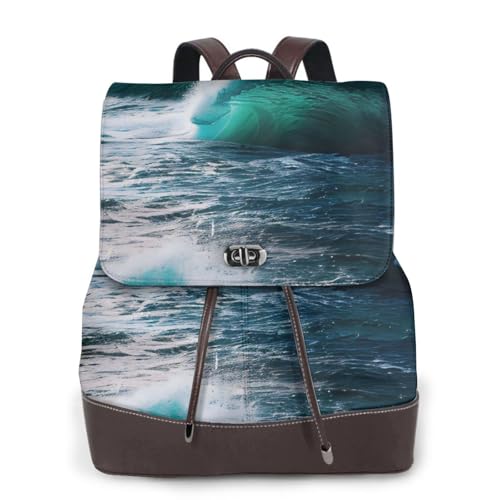 Sac à dos en cuir imprimé mer noir femme taille unique pour ville et voyage
