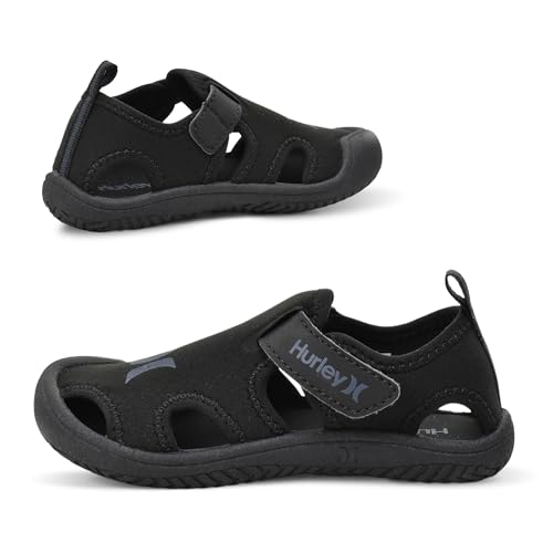 Image of Hurley Kona Toddler Water Shoes - Beach Essentials, Girls and Boys Closed Toe Sandals, Lightweight, Breathable, Kids Water Shoes with Non-Slip Sole and Adjustable Straps, Outdoor Toddler Swim Shoes