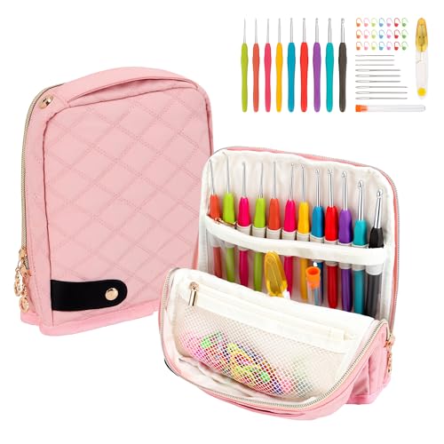 BAGCRAZY Stand-Up Crochet Hook Case Organizer, Travel Craft Holder with