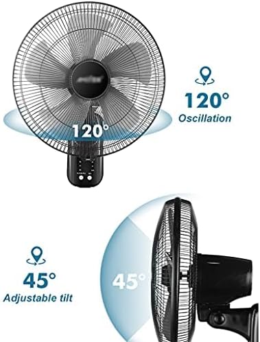 16 Inch Wall Mount Oscillating Fan with Remote Control 3 Speeds and 7.5 Hour Timer for Bedroom Home Kitchen Shop