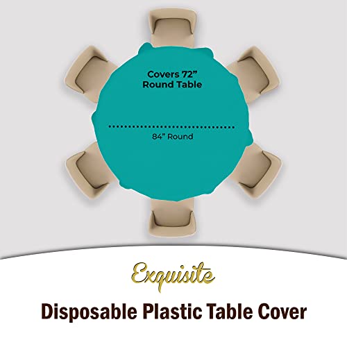 12-Pack Premium Plastic Tablecloth 84in. Round Table Cover - Teal - Thumbnail 4
