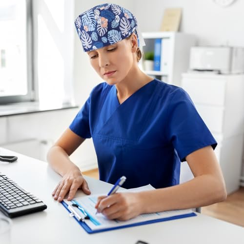 Image of 6 Pcs Scrub Cap Women Adjustable Nurse Cap with Button Bouffant Medical Surgical Hat Sweatband for Gift