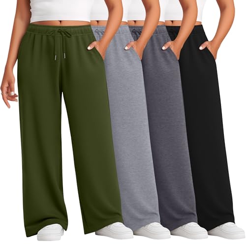 Amazon.com: Evervibe 4 Pack Womens Plus Size Pants Comfy Wide Leg