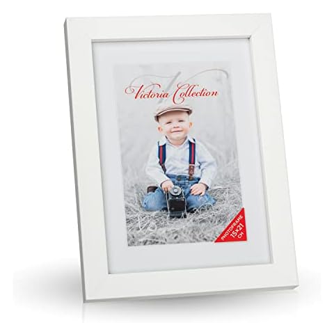 Victoria Collection Classic Wooden Photo Frame - White Picture Frame for 6x8,5 (15x21 cm) Photos | Free Standing Photoframe Suitable for Desk & Wall | Portrait & Landscape Cover