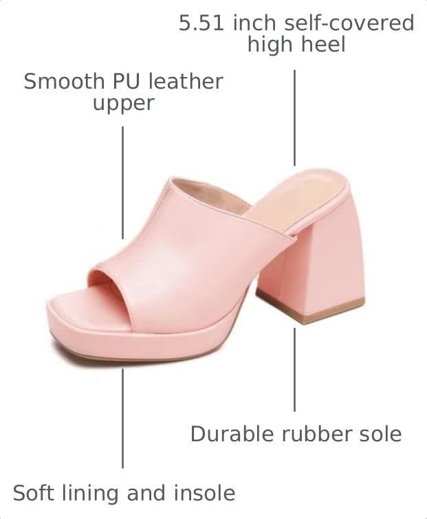 Image of Coutgo Womens Chunky Platform Sandals Slip On Square Toe High Heel Sexy Mules