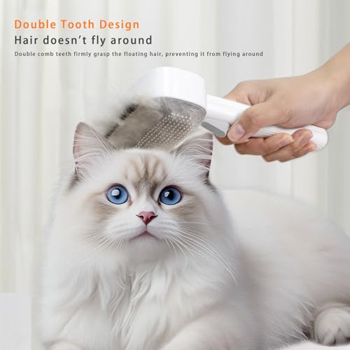 Image of 2-in-1 Dog & Cat Grooming Brush - Adjustable Deshedding Comb & One-Touch Clean | Skin-Safe Rake for Mats, Tangles, Shedding | Long /Short Hair Pets