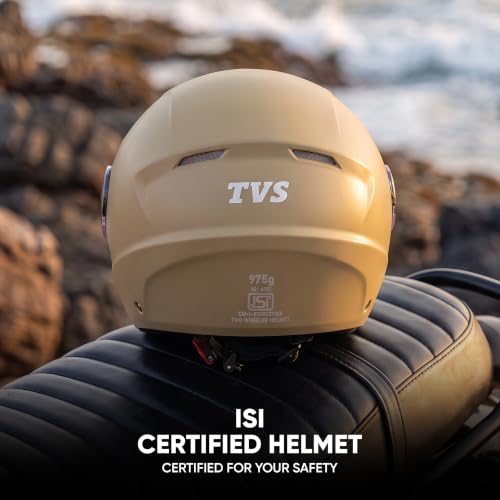 Image of TVS ACE ISI Certified Open face Unisex Helmet with Full Coverage Visor Available in 8 Colors | Lightweight Comfort-Fit Microfiber Liner Equipped with Quick Release Chin Strap