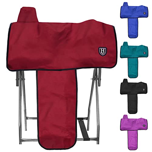 Image of Harrison Howard 600 Denier Splash-Resistant Protective Saddle Cover Protection from Scratches, Direct Sunlight, and Dust /Debris Keeps Saddle in Pristine Condition-Red