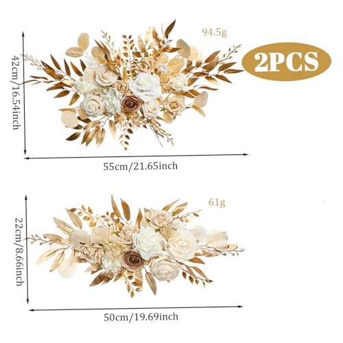Fleurs d'arche de mariage champagne avec clips lot de 2