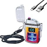 COMANYI 電子ライタートランスペアレントウォータープルーフダブルアーククールライターUSB充電式プラズマライターLEDパワーインジケーター（レッドイエロー）