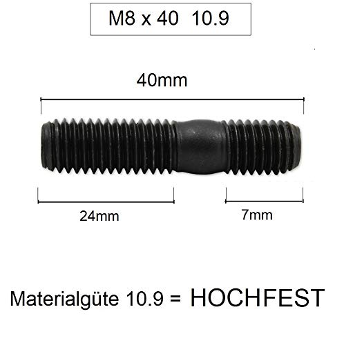ATPI 8 Stück Stehbolzen, Stiftschrauben, Abgaskrümmer, hohe Festigkeit, 10,9 M8 x 40 8 M8 x 1,25 CU SW13 mit Kragen