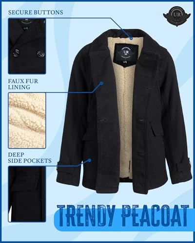 URBAN REPUBLIC Boys' Peacoat - Double Breasted Mixed Wool Dress Coat with Soft Faux Fur Lining and Flap Pockets (Sizes: 4-20)2