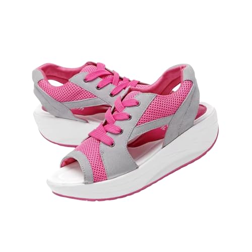 Generisch Sandalias de plataforma para mujer, transpirables, con tacón de cuña, cordones de malla, para verano, tiempo libre, para el tiempo libre, Rosa rojo., 39 EU