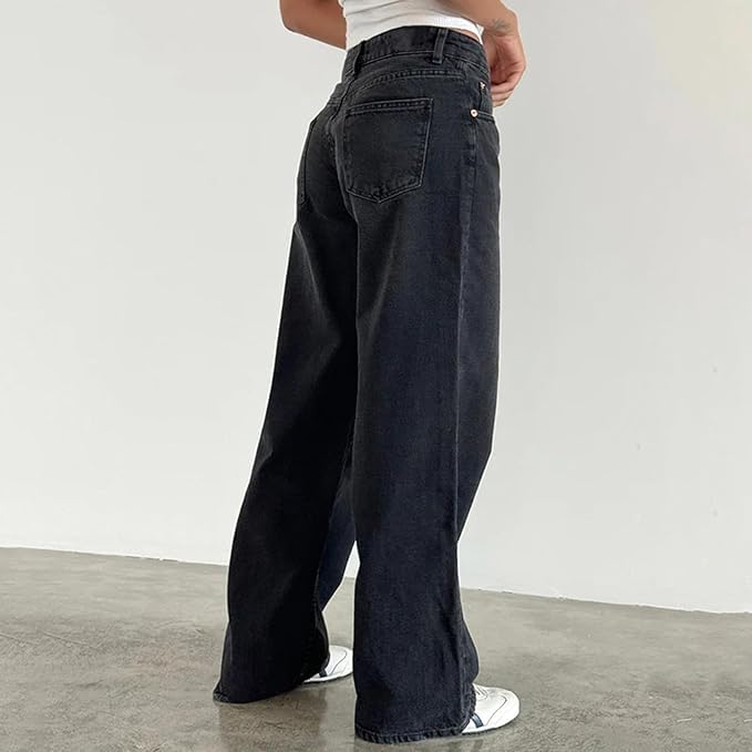 Low Rise Baggy Jeans for Women Y2k Loose Fit Boyfriend Fashion Y2K Straight Wide Leg Trendy Stretch Long Denim Pants 20253