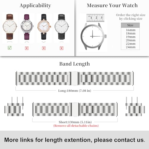 Fullmosa Pulseira de relógio de aço inoxidável de 19 mm, pulseira de reposição para homens e mulhere