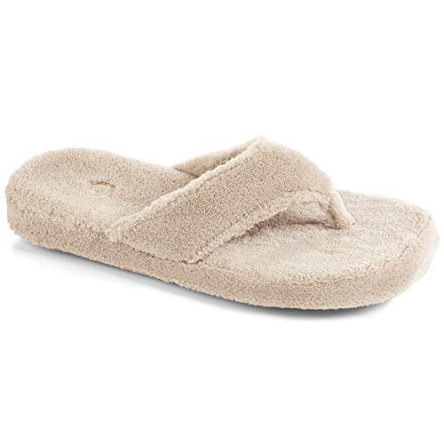Acorn Women's Spa Thong Slippers with Cloud Contour Comfort - Arch Support and Plush Fluffy Terry Lining, Perfect for Beach, Camping, Poolside, or Bathroom Wear, Taupe, 9.5 - 10.5