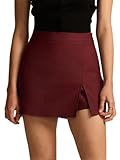 seiveini Jupe Short Femme Court Élégante Skort Taille Haute Mini Jupes A-Ligne avec Fente Couleur Unie B Vin Rouge L
