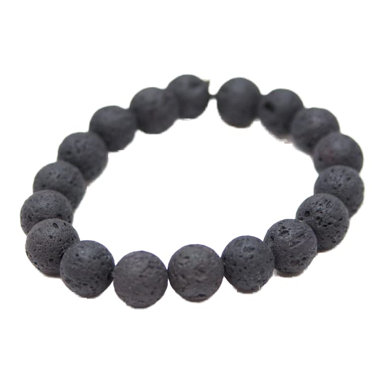 Bracelet en perles de lave noire 10mm LKBEADS idée cadeau mixte avec pochette