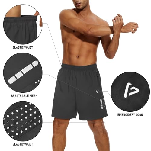 2 Pack Mens Athletic Shorts Quick Dry 7 Inch Running Shorts Breathable Mesh Gym Workout Shorts with Zipper Pockets3