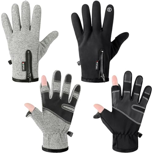 Bencailor 2 Pairs Windproof Waterproof Fingerless Gloves Winter Touchscreen Gloves Men Cold Weather Cycling Supplies (Large,Black,Gray) by Bencailor - Used condition - US$8.74