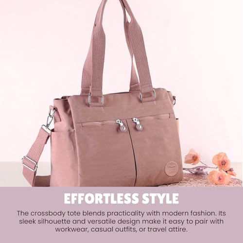 Image of MOCA Womens Casual Nylon Water Resistant Crossbody Tote Sling Handbag, Multi-Pocket Design with Adjustable Shoulder Straps for Work Travel Office, Everyday Use
