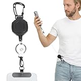 XLIUAX Anti-Theft Phone Tether, Phone lanyard with Clutch Loop Retractable Line Locking Badge Holder with Phones Tether Tabs with Key Ring Lobster Clasp Phones Tethers Heavy Duty Retractable Cord