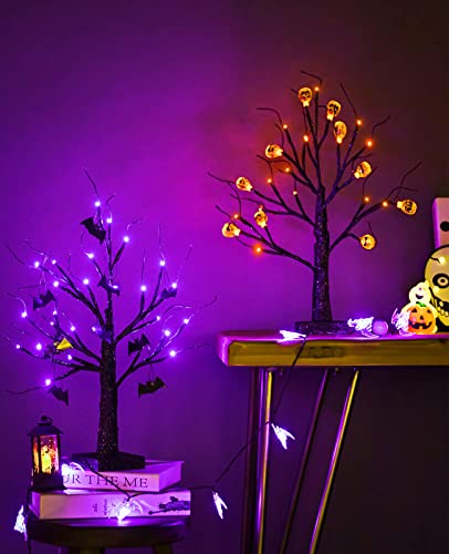 Zhouduidui Halloween Tree, Black Spooky Tree With 24Led Purple Lights And 10 Bat Ornaments Battery Powered 18In Lighted Halloween Bonsai Tree For Indoor Tabletop Halloween Party Decoration #TOP4