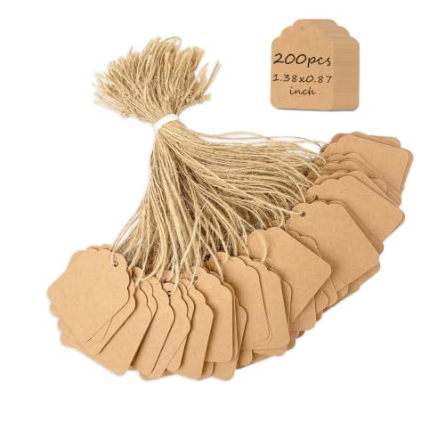 ZUFECY 200 Pcs Kraft Paper Tags with Jute Twine, Writable Display Labels