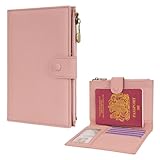 WASON Leather Passport Cover Travel Wallet RFID Blocking – Passport Holder Slot with Zipper Pocket for lD, Boarding Pass,Ticket, Cash, SD Card, Travel Essentials for Men and Women (Pink)