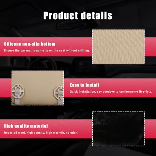 image for Ohleats 2 PCS Sheepskin Car Seat Cushion, Comfortable Soft Fur Wool Au