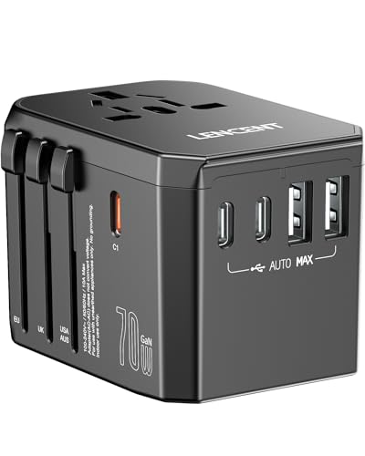 Adaptateur prise voyage pour charger 5 appareils simultanément sans surchauffe avec 3 USB-C