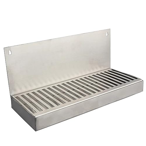 Beer Drip Tray, 12x4.9in Stainless Steel Wall Mounted Drip Tray with Drain Hole Craft Beer Beverage Dispenser Homebrew Bar Tool (Color : Without drain hole)