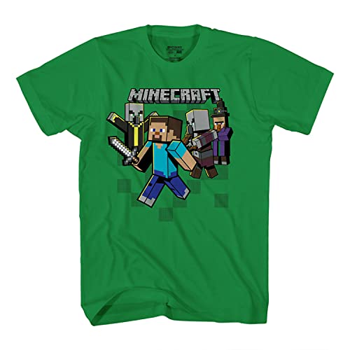 Minecraft Camiseta de videojuegos para niños, color negro y verde – verde – Small