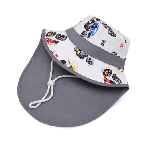 Image of VRITRAZ Sun Protection UPF50+ Bucket Hat Toddler Summer Beach Play Hats with Neck Flap for Girl, Boy, Kids Summer Hat, Bucket Hat for Kids Ages 3-10 Years