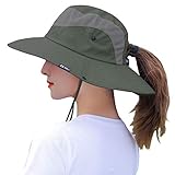 Mukeyo Womens Ponytail Sun Hat Summer Foldable Wide Brim Outdoor UV Protection Mesh Bucket Cap for B