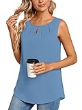 syoss Women's Dressy Casual Summer Chiffon Blouses Round Neck Pleated Keyhole Tank Tops Sleeveless L
