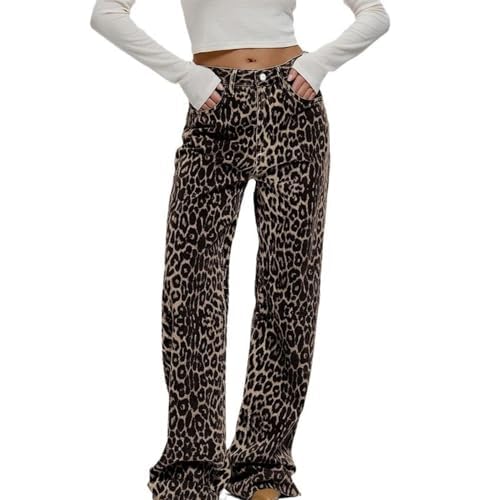 Leopard Print Jeans for Women - Y2K Light Cheetah Print Pants, Flare Straight Leg High Waisted Pants for Women2