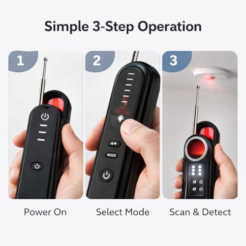 Image of Casaquin T01 Smart Hidden Device Detector & GPS Signal Scanner | Anti-Spy Bugging Scanner for Indoor /Outdoor Privacy Protection | Sound & LED Alert | Privacy Device for Home, Hotel, Travel - Black