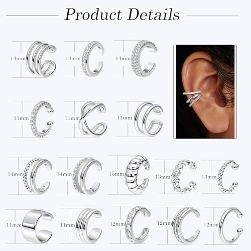 REVOLIA 16Pcs 14K Gold Plated Ear Cuff Earrings for Women Non Piercing Ear Cuffs Clip Cartilage Helix Earrings Fake Earrings Adjustable Wrap Ear Jewelry Set3