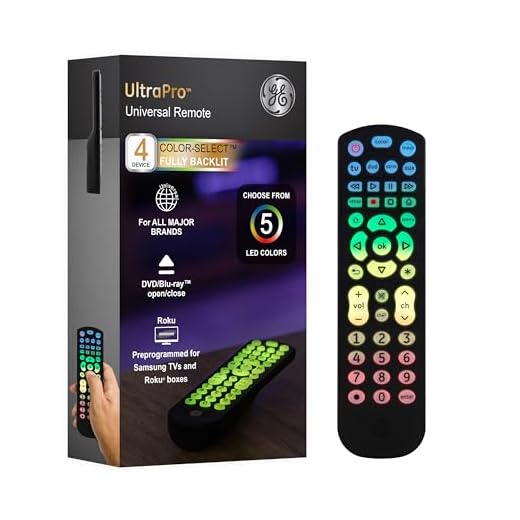 GE Color Select Backlit Universal Remote Control for Samsung, Vizio, LG, Sony, Sharp, Roku, Apple TV, RCA, Panasonic, Smart TV, Streaming Players, Blu-Ray, DVD, 4-Device, Black, 44220