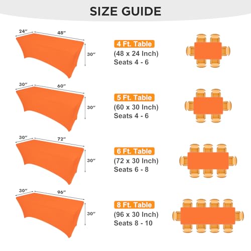 Image of SEPARO 2 Pack 8 Ft Orange Table Cover Fitted Rectangular Tablecloth Stretchable Fabric Table Cloth 8 ft Wrinkle-Free for Party Tradeshows Banquet Weddings Cocktail