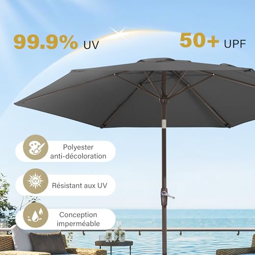 Parasol Jardin 2,3 m UPF 50+ Manivelle Palawano