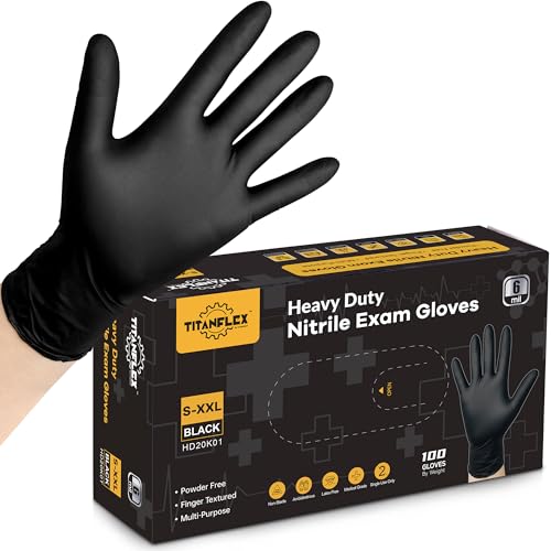 Comparison: Best Gloves For Cooking 3 TitanFlex Disposable Nitrile Exam Gloves - 6-mil, Black, Large 100-ct Box, Heavy Duty, Latex Free, Food Safe for Cooking & Food Prep