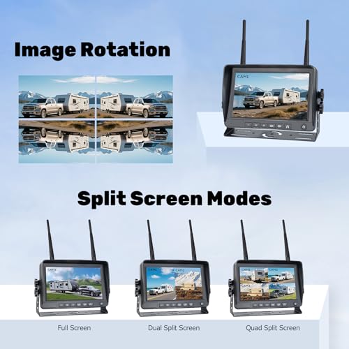 Image of 7 inch 3-Magnetic Wireless RV Backup Camera, HD1080P DVR Monitor, IP69 Waterproof & IR Night Vision 3x9600mAh Rechargeable Cameras, 2 Side Cameras & 1 Rear Camera for Trailer Truck Camper