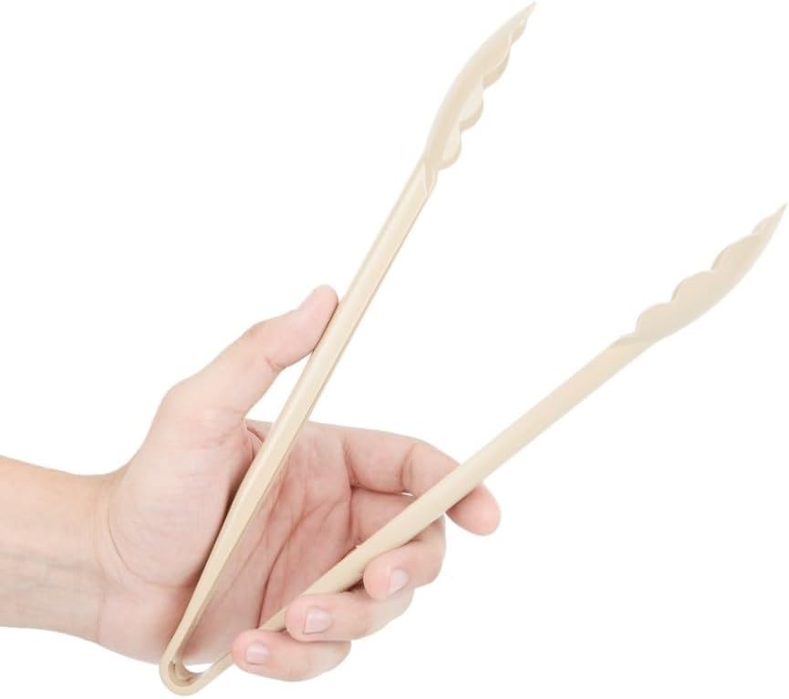 Soro Essentials- 12” Polycarbonate Utility Tongs Beige Color Set of 12- Scallop Grip Serving Tongs Kitchen Tongs Buffet Tongs for Serving Food Parties Holiday Buffet Catering Home Kitchen Restaurant