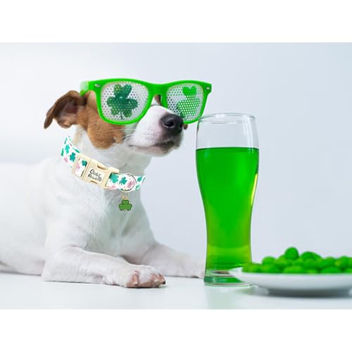 Image of St Patrick's Day Dog Collar-Adjustable Cute Trefoil Pet Collars Cotton Clovers Holiday Puppy Collar Green Spring Necklace Gift for Medium Dogs